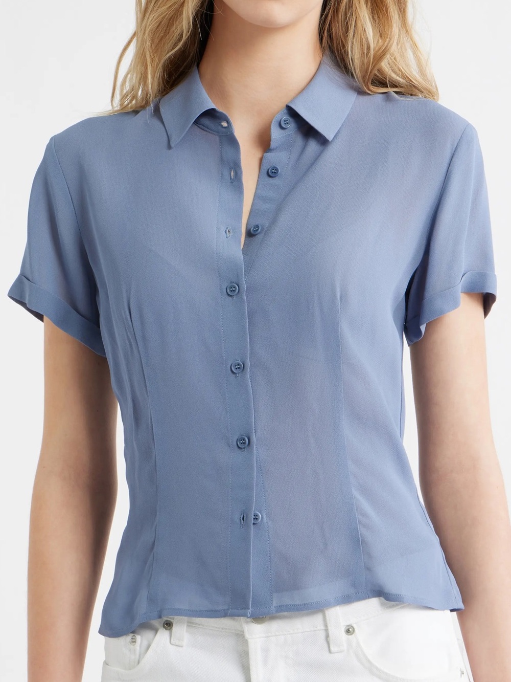 Reformation Corin Semi Sheer Button-Up Collared Buttonup top Size 2 - never worn